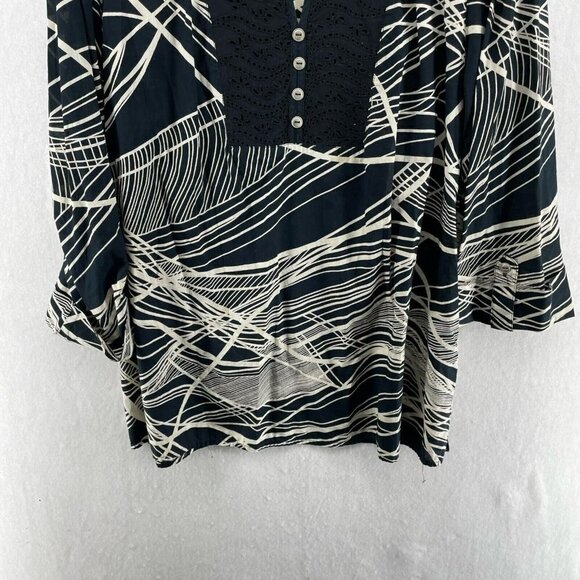 JM Collection Blouse Women's Sz 14 Black 4-Button V-Neck Roll-Tab Sleeve Tunic - Picture 7 of 11